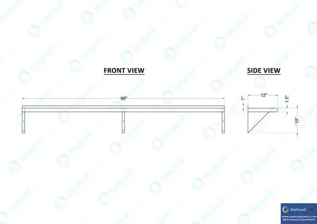 Alt view image 5 of 6 - 12 in. x 96 in. Stainless Steel Wall Shelf | NSF | Metal Shelving | Garage, Laundry, Storage, Utility Room | Restaurant, Commercial Kitchen