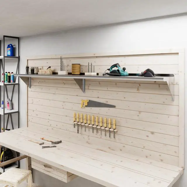 Alt view image 6 of 6 - 12 in. x 96 in. Stainless Steel Wall Shelf | NSF | Metal Shelving | Garage, Laundry, Storage, Utility Room | Restaurant, Commercial Kitchen
