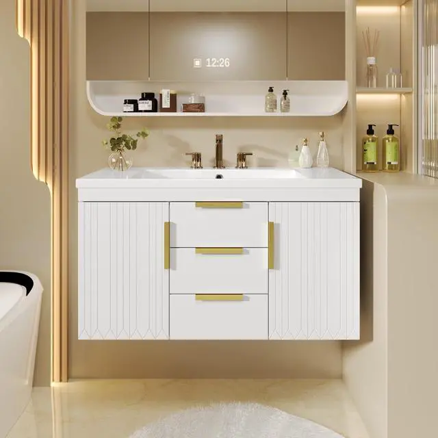 Main image of 36 Inch Bathroom Vanity with Sink, Wall Mounted Bathroom Storage Cabinet with 2 Doors and 2 Drawers, Floating Bathroom Vanities with Decor Line