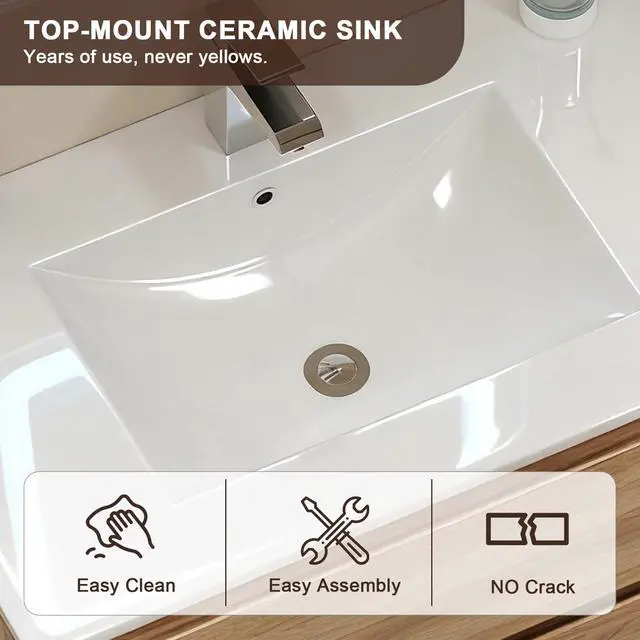 Alt view image 4 of 6 - Floating Bathroom Vanity with Sink Wall Mounted Cabinet with 2 Soft-Close Drawers, Moisture-Resistant MDF,Large Storage for Small Space (30")