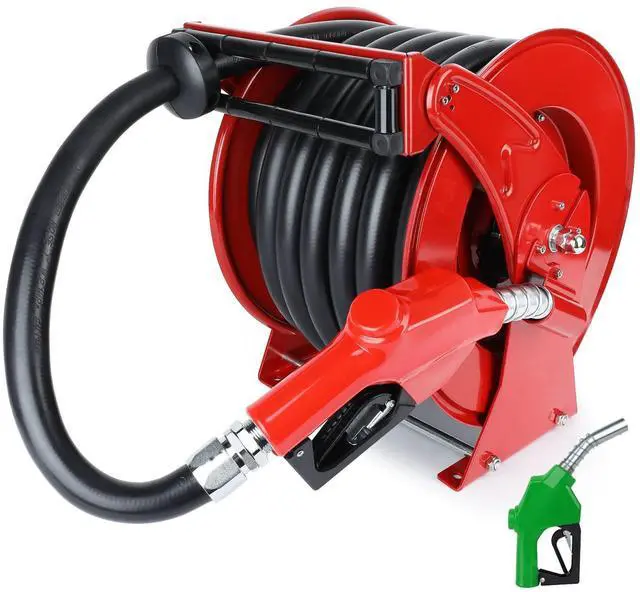 Main image of Fuel Hose Reel with Fueling Nozzle, 1" x 50FT Retractable Diesel Hose Reel, 300 PSI Industrial Heavy Duty Auto Swivel Rewind Hose Holder Reels, for Vehicle Tank Truck Trailer Ship