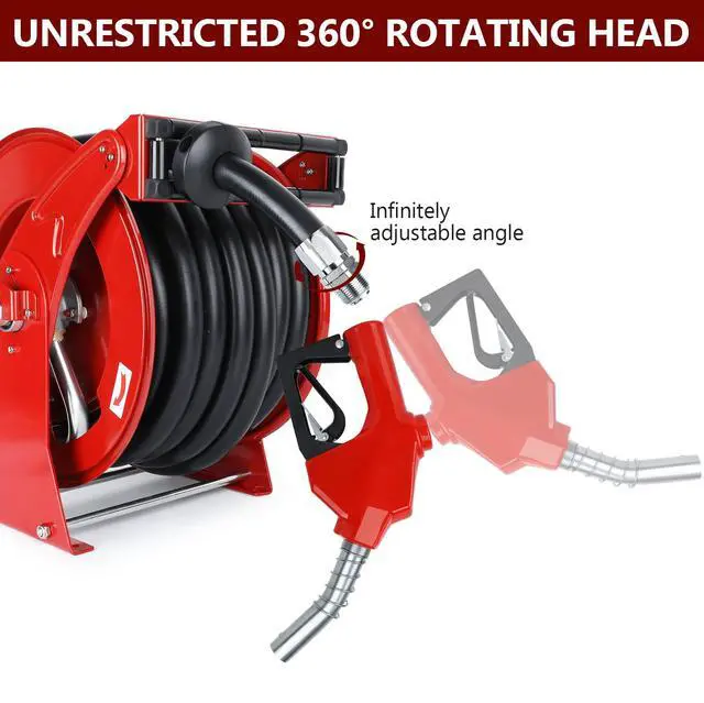 Alt view image 3 of 6 - Fuel Hose Reel with Fueling Nozzle, 1" x 50FT Retractable Diesel Hose Reel, 300 PSI Industrial Heavy Duty Auto Swivel Rewind Hose Holder Reels, for Vehicle Tank Truck Trailer Ship