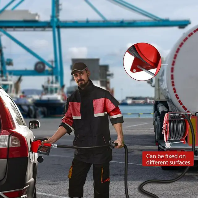 Alt view image 5 of 6 - Fuel Hose Reel with Fueling Nozzle, 1" x 50FT Retractable Diesel Hose Reel, 300 PSI Industrial Heavy Duty Auto Swivel Rewind Hose Holder Reels, for Vehicle Tank Truck Trailer Ship