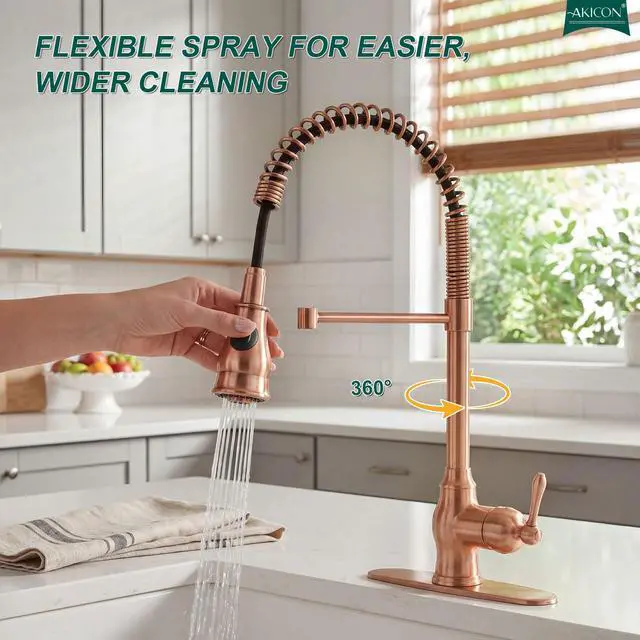 Alt view image 2 of 6 - One-Handle Pre-Rinse Pull-Down Spring Copper Kitchen Faucet - Including