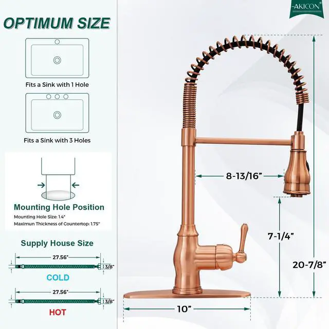 Alt view image 3 of 6 - One-Handle Pre-Rinse Pull-Down Spring Copper Kitchen Faucet - Including