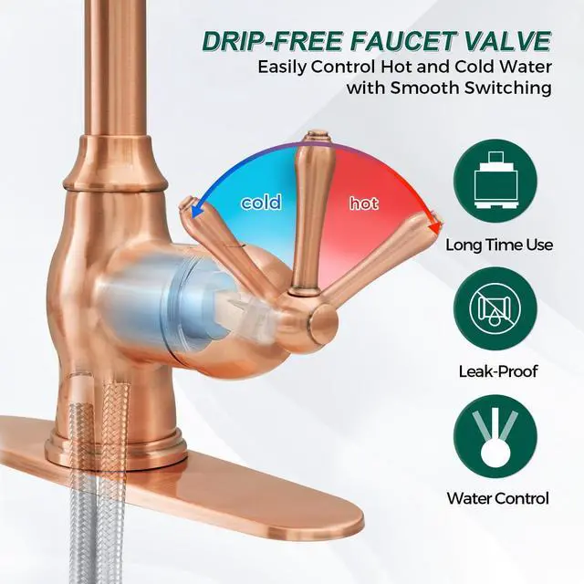 Alt view image 4 of 6 - One-Handle Pre-Rinse Pull-Down Spring Copper Kitchen Faucet - Including