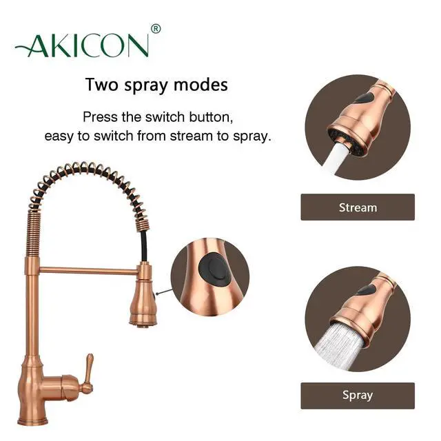 Alt view image 5 of 6 - One-Handle Pre-Rinse Pull-Down Spring Copper Kitchen Faucet - Including
