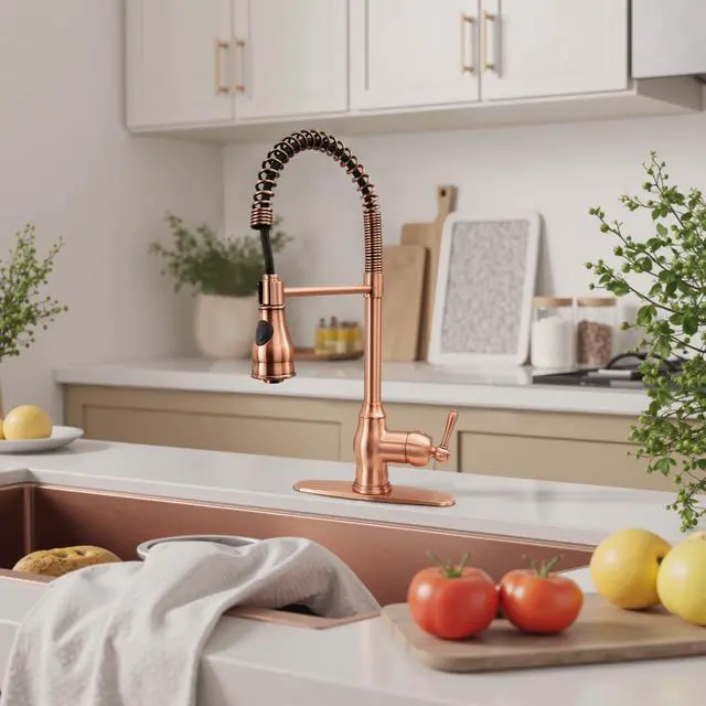 Alt view image 6 of 6 - One-Handle Pre-Rinse Pull-Down Spring Copper Kitchen Faucet - Including
