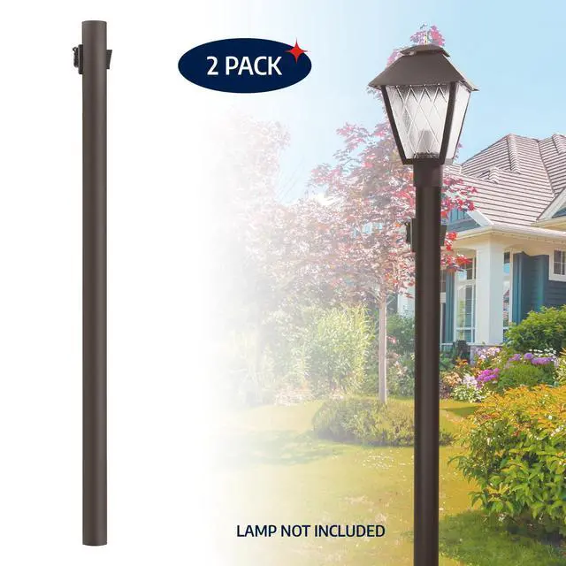 Alt view image 2 of 6 - 7-Foot Direct Burial Lamp Post Outdoor Aluminum Light Pole with Dusk-to-Dawn Sensor & 120V Outlet Fits 3" Fixtures, Made in USA, Black/Bronze/White, (Bronze, Set of 2)