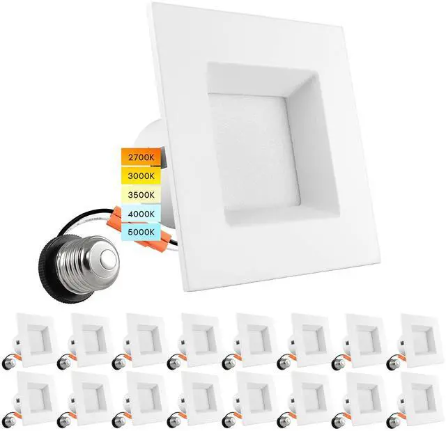 Main image of 16 Pack 4 Inch Square Recessed LED Can Lights, CCT Color Temperature Selectable 2700K | 3000K | 3500K | 4000K | 5000K, Dimmable Recessed Lights, 750 Lumens, CRI 90, Energy Star, Wet Rated