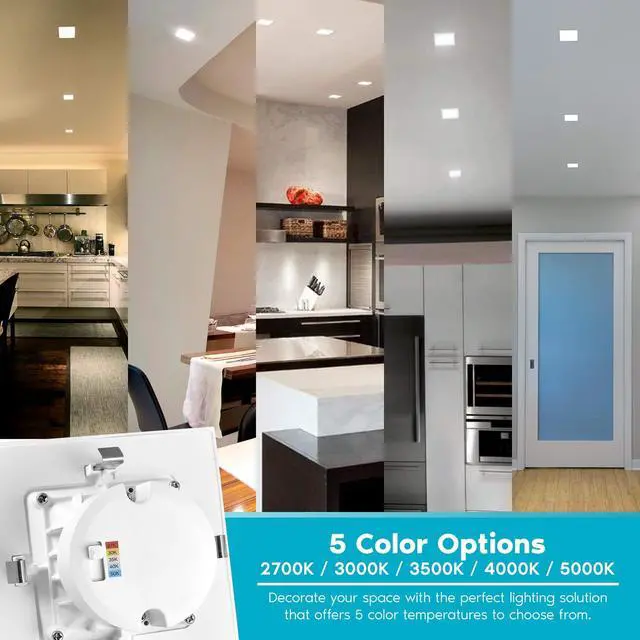 Alt view image 2 of 6 - 16 Pack 4 Inch Square Recessed LED Can Lights, CCT Color Temperature Selectable 2700K | 3000K | 3500K | 4000K | 5000K, Dimmable Recessed Lights, 750 Lumens, CRI 90, Energy Star, Wet Rated