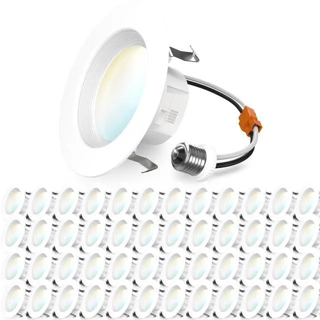 Main image of Sunco 48 Pack 4 Inch LED Recessed Lights, Retrofit Can Lighting, 660 LM, 11W (40W Equivalent), Selectable CCT 2700K/3000K/3500K/4000K/5000K, Dimmable, Baffle Trim, Replacement Conversion Kit UL