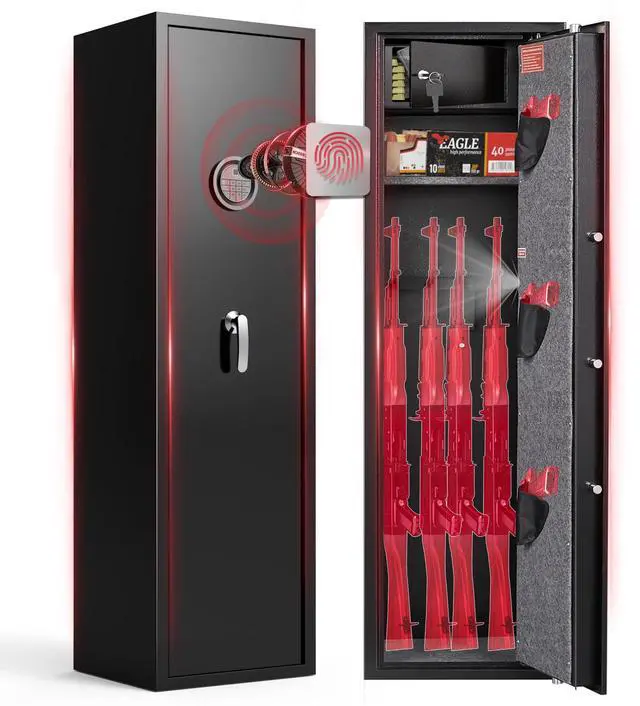 Main image of Biometric Fingerprint Gun Safe for Rifles, 8-10 Gun Cabinet with Key Inner Cabinet, Fingerprint & Digital Keypad Rifle Cabinet, Gun Safe for Rifles and Pistols, Pistol Pocket, Silent Mode