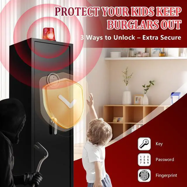 Alt view image 6 of 6 - Biometric Fingerprint Gun Safe for Rifles, 8-10 Gun Cabinet with Key Inner Cabinet, Fingerprint & Digital Keypad Rifle Cabinet, Gun Safe for Rifles and Pistols, Pistol Pocket, Silent Mode