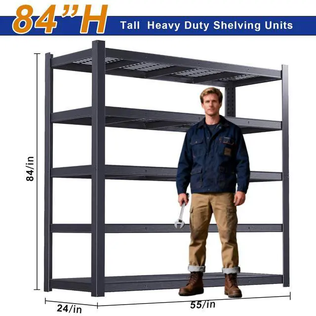 Alt view image 2 of 6 - Storage Shelves Heavy Duty Metal Shelving 84" H, Adjustable Garage Shelves, Metal Storage Shelves for Garage, Basement, Warehouse, Workshop,24" D x 55" W x 84" H, 3050 lbs