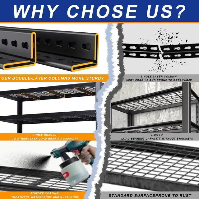 Alt view image 4 of 6 - Storage Shelves Heavy Duty Metal Shelving 84" H, Adjustable Garage Shelves, Metal Storage Shelves for Garage, Basement, Warehouse, Workshop,24" D x 55" W x 84" H, 3050 lbs