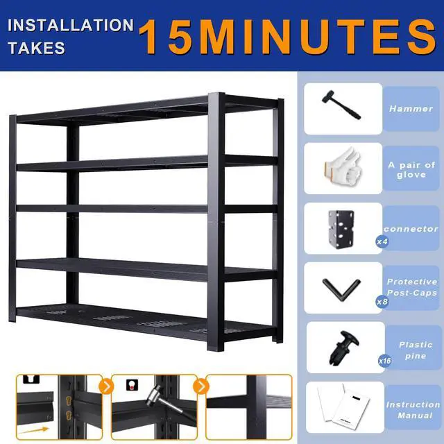 Alt view image 6 of 6 - Storage Shelves Heavy Duty Metal Shelving 84" H, Adjustable Garage Shelves, Metal Storage Shelves for Garage, Basement, Warehouse, Workshop,24" D x 55" W x 84" H, 3050 lbs