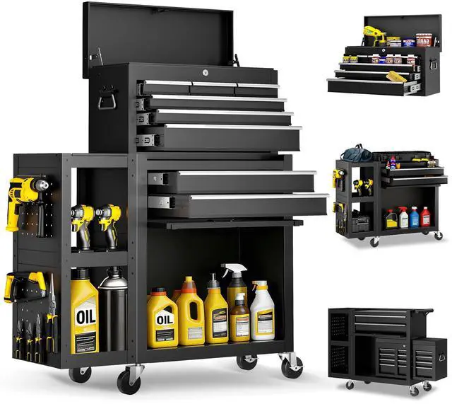 Main image of Metal Tool Chest, 8 Drawer Rolling Tool Chest with Wheels, Assembled Tool Storage Cabinet with Locking, Sliding Drawers & Detachable Top Tool Box, for Repair Room Warehouse Garage Workshop