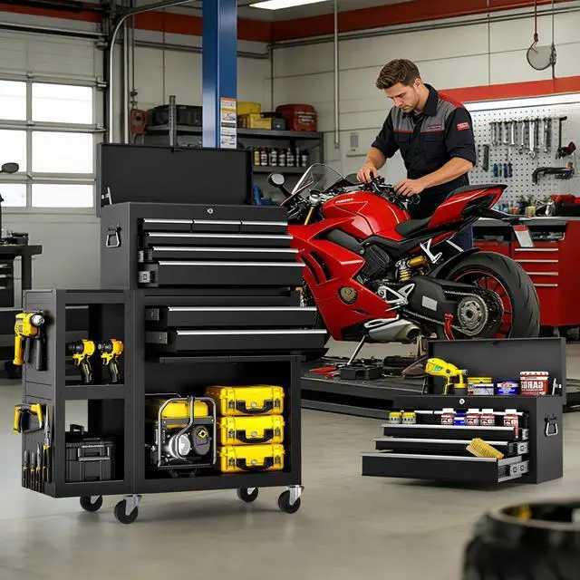 Alt view image 2 of 6 - Metal Tool Chest, 8 Drawer Rolling Tool Chest with Wheels, Assembled Tool Storage Cabinet with Locking, Sliding Drawers & Detachable Top Tool Box, for Repair Room Warehouse Garage Workshop