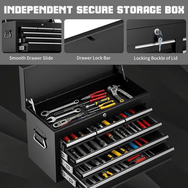 Alt view image 5 of 6 - Metal Tool Chest, 8 Drawer Rolling Tool Chest with Wheels, Assembled Tool Storage Cabinet with Locking, Sliding Drawers & Detachable Top Tool Box, for Repair Room Warehouse Garage Workshop