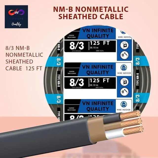 Alt view image 2 of 6 - 8/3 NM-B Non-Metallic Sheathed Cable Stranded Residential Indoor Wire (125Foot)