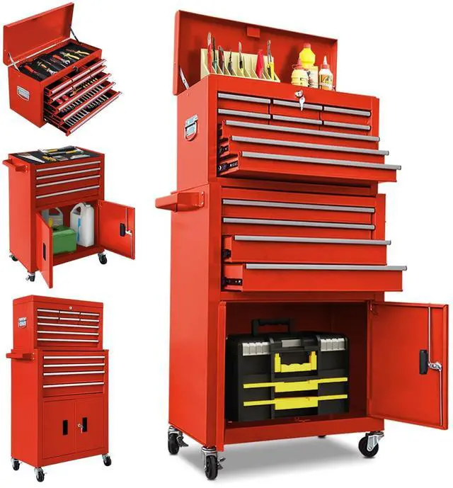 Main image of 13 Drawer Rolling Tool Chest with Double Door, 2 in 1 Detachable Tool Box with Lock, Heavy Duty Rolling Tool Cabinet with Wheels & Brakes, Mechanic Tool Cart Organizer for Garage,Gift for Men (Red)