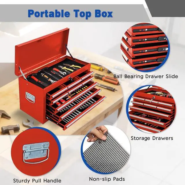 Alt view image 4 of 6 - 13 Drawer Rolling Tool Chest with Double Door, 2 in 1 Detachable Tool Box with Lock, Heavy Duty Rolling Tool Cabinet with Wheels & Brakes, Mechanic Tool Cart Organizer for Garage,Gift for Men (Red)