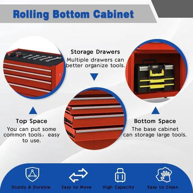 Alt view image 5 of 6 - 13 Drawer Rolling Tool Chest with Double Door, 2 in 1 Detachable Tool Box with Lock, Heavy Duty Rolling Tool Cabinet with Wheels & Brakes, Mechanic Tool Cart Organizer for Garage,Gift for Men (Red)