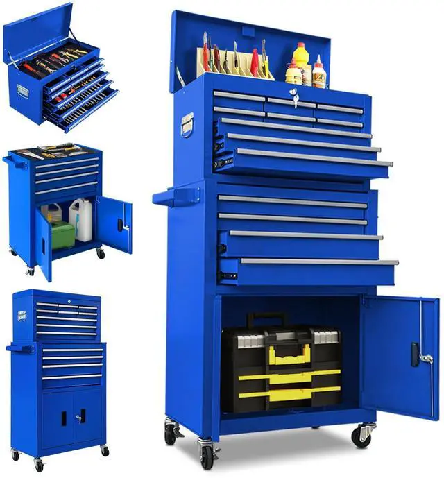 Main image of 13 Drawer Rolling Tool Chest with Double Door, 2 in 1 Detachable Tool Box with Lock, Heavy Duty Rolling Tool Cabinet with Wheels & Brakes, Mechanic Tool Cart Organizer for Garage,Gift for Men (Blue)