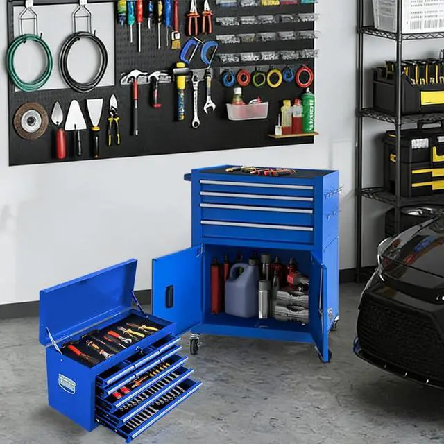 Alt view image 3 of 6 - 13 Drawer Rolling Tool Chest with Double Door, 2 in 1 Detachable Tool Box with Lock, Heavy Duty Rolling Tool Cabinet with Wheels & Brakes, Mechanic Tool Cart Organizer for Garage,Gift for Men (Blue)