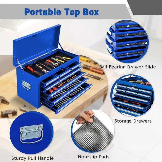 Alt view image 4 of 6 - 13 Drawer Rolling Tool Chest with Double Door, 2 in 1 Detachable Tool Box with Lock, Heavy Duty Rolling Tool Cabinet with Wheels & Brakes, Mechanic Tool Cart Organizer for Garage,Gift for Men (Blue)
