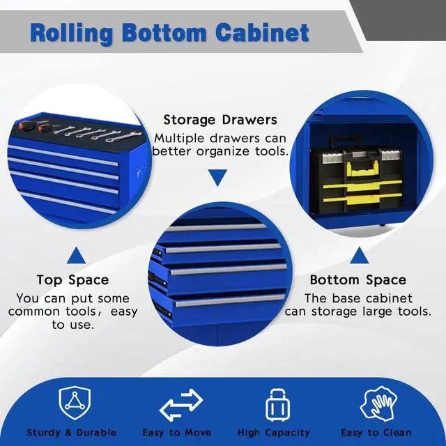 Alt view image 5 of 6 - 13 Drawer Rolling Tool Chest with Double Door, 2 in 1 Detachable Tool Box with Lock, Heavy Duty Rolling Tool Cabinet with Wheels & Brakes, Mechanic Tool Cart Organizer for Garage,Gift for Men (Blue)