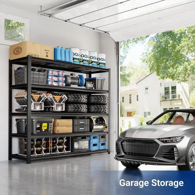 Alt view image 3 of 6 - 60" W Garage Shelving, 5 Tier Storage Shelves Load 1500LBS, Adjustable Garage Shelving Heavy Duty, Metal Shelves Unit for Basement, Warehouse, 60" W x 72" H x 24" D, Black