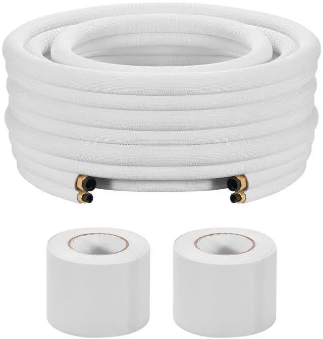 Main image of 50ft Mini Split Line Set, 1/4 & 3/8 OD AC Copper Tubing Pipe, 3/8 White PE Thickened Insulated Coil with Flared Nuts, Strapping Tapes, for Mini Split Air Conditioner HVAC or Heat Pump System