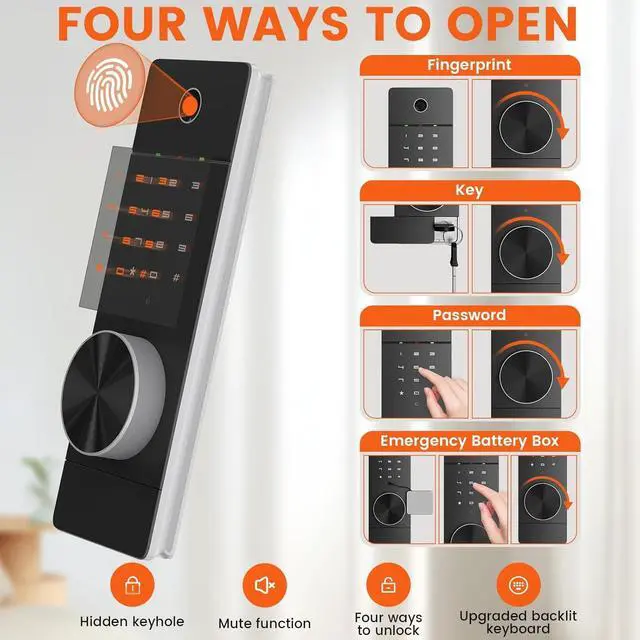 Alt view image 2 of 6 - 53" Tall Hidden Wall Safe with Fingerprint Lock - Fireproof & Waterproof, Dual Alarm System, 3 Adjustable Shelves, Magnetic Slot & Key Hooks - Modern Black Steel Construction