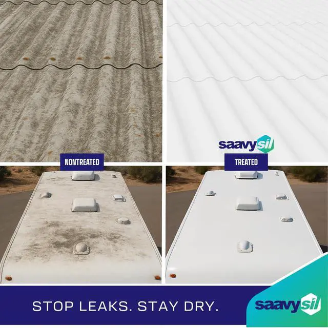 Alt view image 2 of 6 - Pure Silicone RV Roof Coating & Leak Repair, No Primer Needed, One Coat, Self-Leveling, Waterproof & UV Resistant for EPDM, TPO, Metal, Fiberglass & Flat Roofs - 4.75 Gallons White