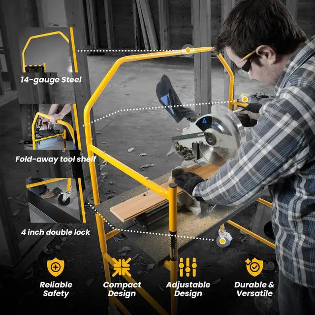 Alt view image 4 of 6 - 4 Ft Scaffolding Platform, Adjustable, Foldable and Rolling Scaffold Platform with 4-Inch Locking Wheels for Construction & DIY Projects