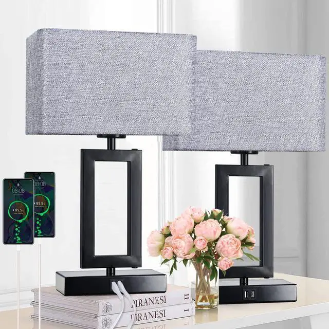 Main image of Touch Control Bedside Lamps for Bedrooms Set of 2 Table Lamps for Nightstand with Dual USB Ports, 3-Way Dimmable Modern Desk Lamps for End Table Living Room Office Home Study Room, Grey&Black