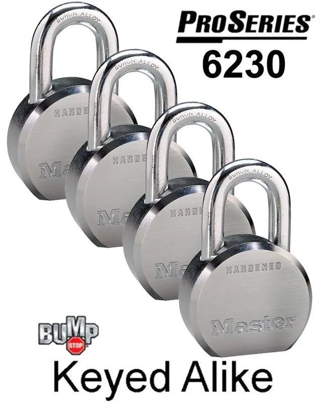 Alt view image 4 of 4 - (4) High Security Pro Series Keyed Alike Padlocks w/8 Keys, 6230NKA-4 w/BumpStop Technology
