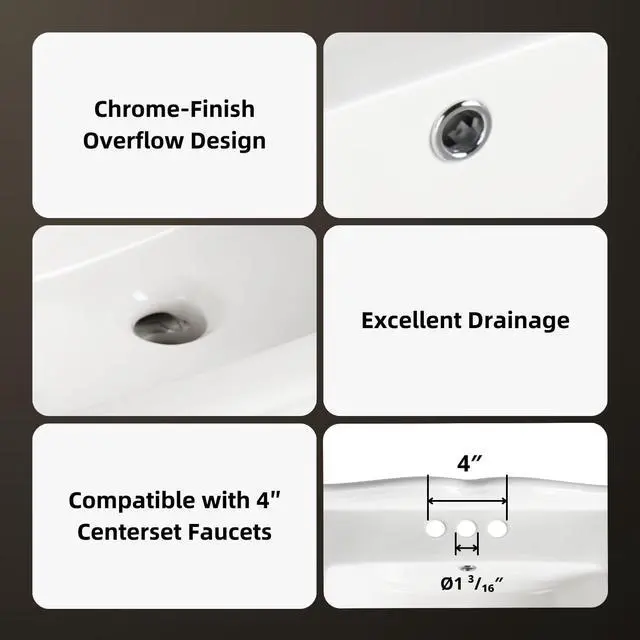 Alt view image 3 of 6 - 23"W x 19"D Classic Vintage Bathroom Pedestal Sink, 23 Inch White Ceramic Freestanding Sinks for bathrooms, Overflow, 3 Pre-Drilled Holes for 4-Inch Faucets, Easy Install