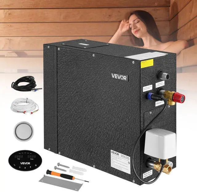 Main image of Steam Generator, 6 kW Steam Shower System with Controller for Home Sauna & Spa, Commercial Auto Drain Kit with Overheat, Dry-Run & Overpressure Protection, 10min to 24h Timer, Black