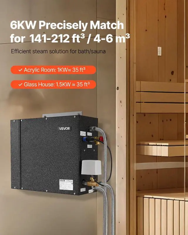 Alt view image 2 of 6 - Steam Generator, 6 kW Steam Shower System with Controller for Home Sauna & Spa, Commercial Auto Drain Kit with Overheat, Dry-Run & Overpressure Protection, 10min to 24h Timer, Black