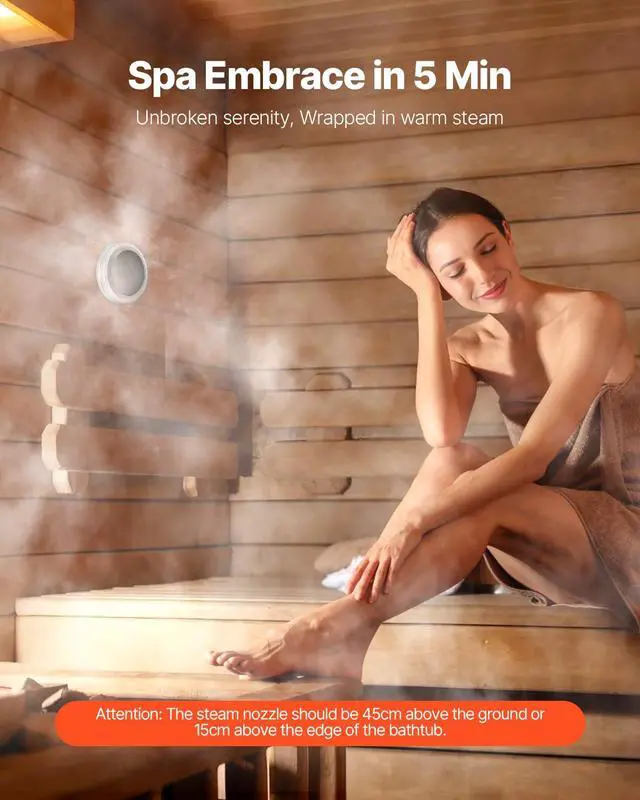 Alt view image 3 of 6 - Steam Generator, 6 kW Steam Shower System with Controller for Home Sauna & Spa, Commercial Auto Drain Kit with Overheat, Dry-Run & Overpressure Protection, 10min to 24h Timer, Black