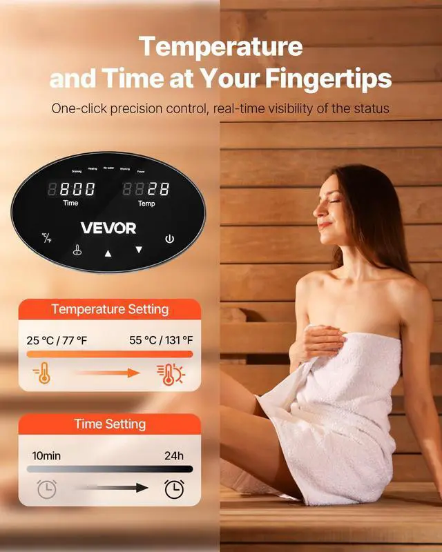 Alt view image 4 of 6 - Steam Generator, 6 kW Steam Shower System with Controller for Home Sauna & Spa, Commercial Auto Drain Kit with Overheat, Dry-Run & Overpressure Protection, 10min to 24h Timer, Black