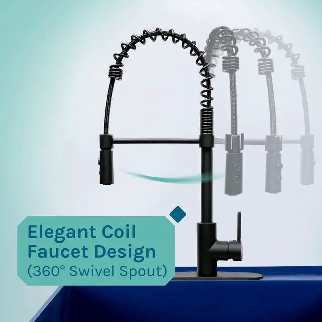 Alt view image 4 of 6 - Utility Sink Extra-Deep Laundry Tub in Blue with High-Arc Black Coil Pull-Down Sprayer Faucet, Integrated Supply Lines, P-Trap Kit, Heavy Duty Floor Mounted Freestanding Wash Station