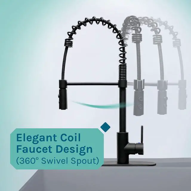 Alt view image 4 of 6 - Utility Sink Extra-Deep Laundry Tub in Grey with High-Arc Coil Pull-Down Sprayer Faucet in Matte Black, Integrated Supply Lines, P-Trap Kit, Heavy Duty Floor Mounted Freestanding Wash Station
