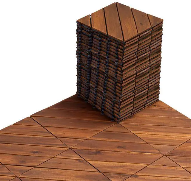Main image of 27PCS Interlocking Deck Tiles 12" x 12" - Diagonal Pattern, Waterproof Acacia Wood Decking for All Weather Use - Patio, Balcony, Porch, Indoor & Outdoor Wood Flooring