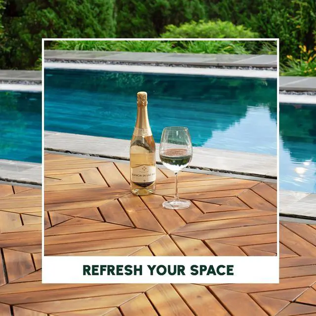 Alt view image 6 of 6 - 27PCS Interlocking Deck Tiles 12" x 12" - Diagonal Pattern, Waterproof Acacia Wood Decking for All Weather Use - Patio, Balcony, Porch, Indoor & Outdoor Wood Flooring
