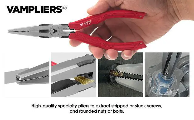 Alt view image 3 of 6 - 4-PC Screw Extractor Pliers Set. Made in Japan: 8" Linesman, 7.5" Long Nose, 6.25" Combination & 5" ESD Safe Mini Plier. Remove any Stripped/Damaged/Rusted Screws