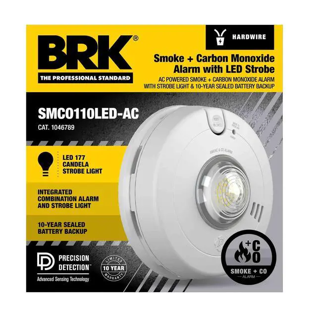 Alt view image 2 of 6 - BRK Hardwire Combination Smoke & Carbon Monoxide Alarm with LED Strobe & 10-Year Battery Backup, 1-Pack